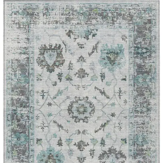 Teal Blue And Gray Floral Washable Indoor Outdoor Area Rug Photo 9