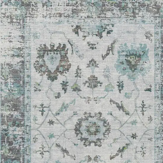 Teal Blue And Gray Floral Washable Indoor Outdoor Area Rug Photo 4