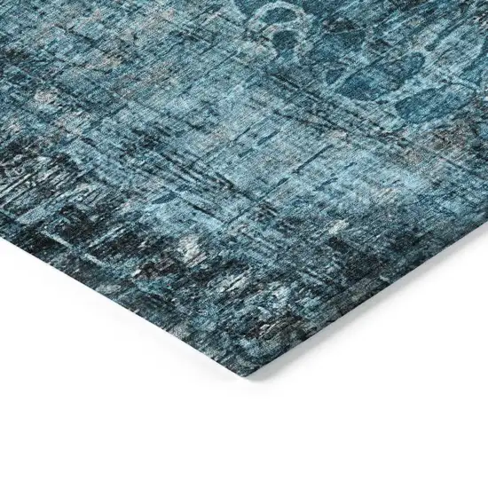 Teal Blue And Gray Floral Washable Indoor Outdoor Area Rug Photo 5