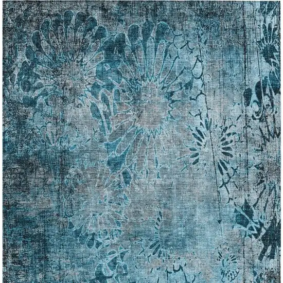 Teal Blue And Gray Floral Washable Indoor Outdoor Area Rug Photo 6