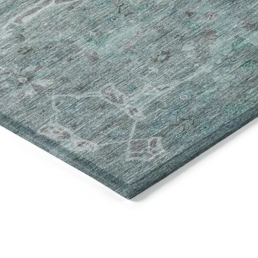 Teal Blue And Gray Floral Washable Indoor Outdoor Area Rug Photo 4