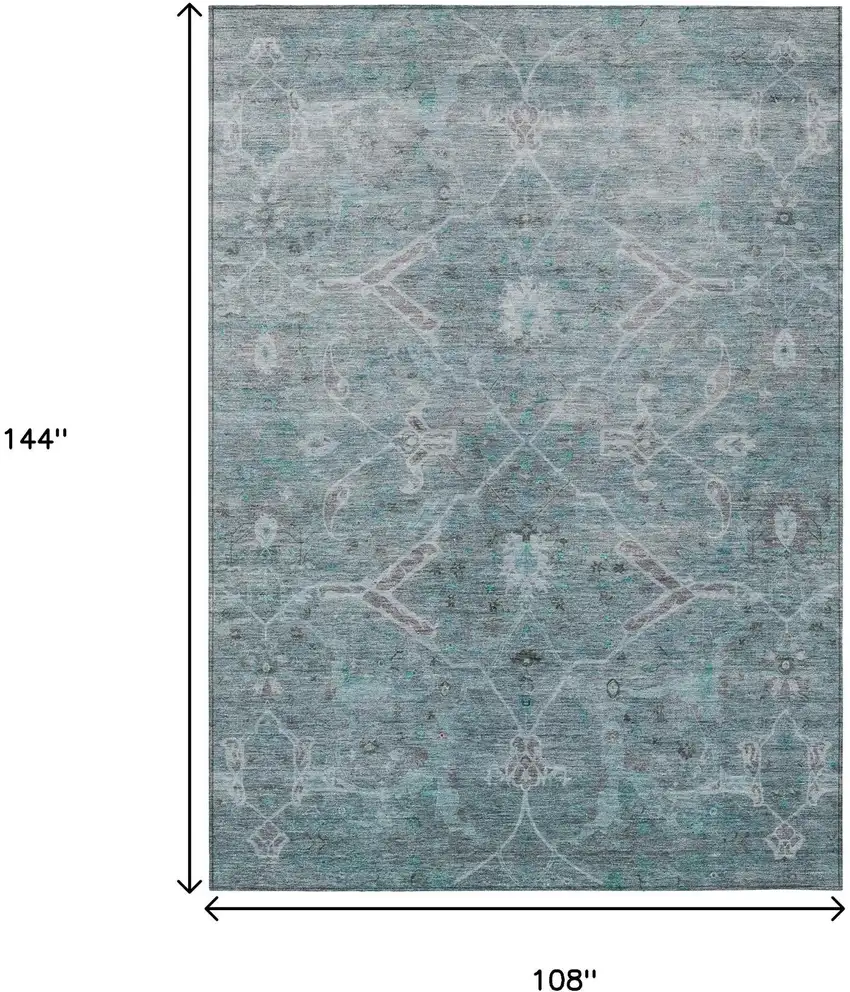 Teal Blue And Gray Floral Washable Indoor Outdoor Area Rug Photo 3