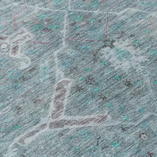 Teal Blue And Gray Floral Washable Indoor Outdoor Area Rug Photo 7