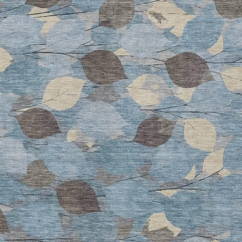 Teal Blue And Gray Floral Washable Indoor Outdoor Area Rug Photo 2