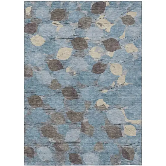 Teal Blue And Gray Floral Washable Indoor Outdoor Area Rug Photo 1