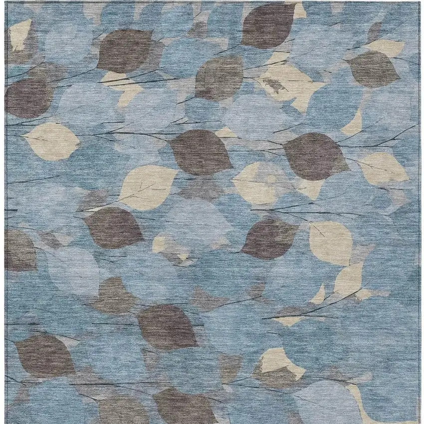 Teal Blue And Gray Floral Washable Indoor Outdoor Area Rug Photo 3