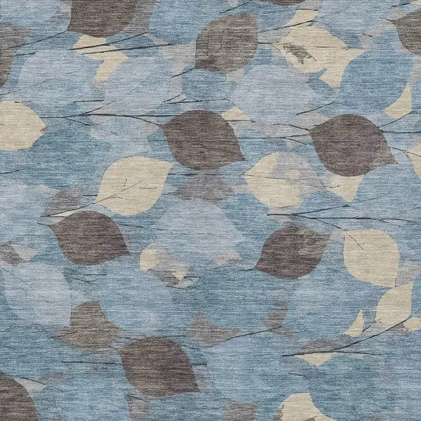 Teal Blue And Gray Floral Washable Indoor Outdoor Area Rug Photo 2