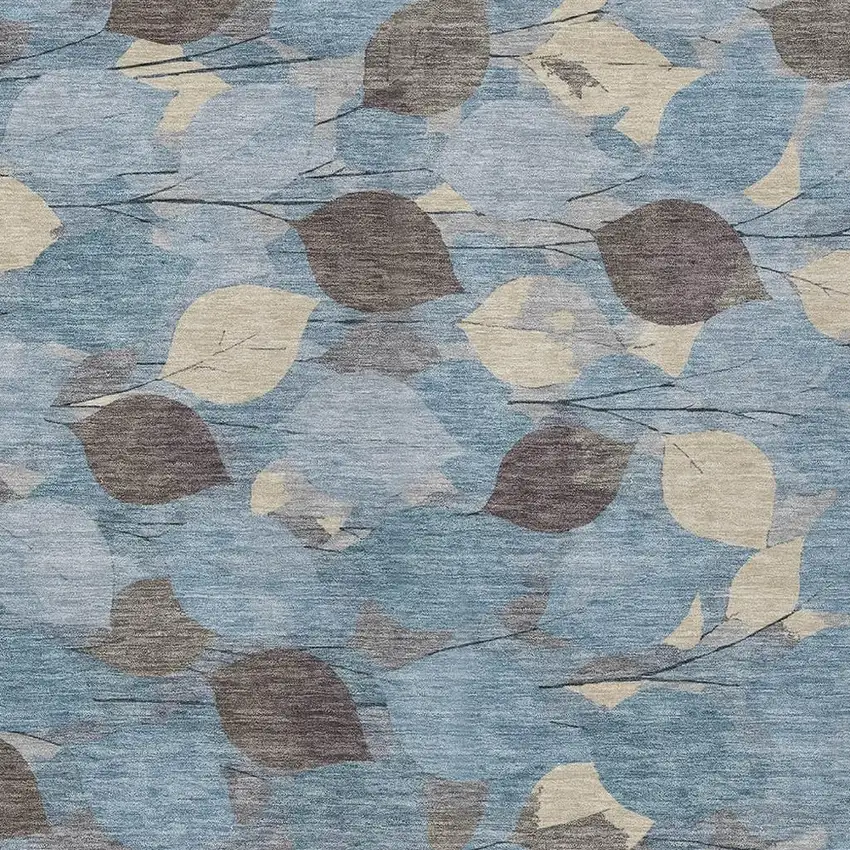 Teal Blue And Gray Floral Washable Indoor Outdoor Area Rug Photo 2