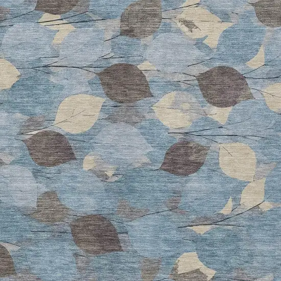 Teal Blue And Gray Floral Washable Indoor Outdoor Area Rug Photo 2