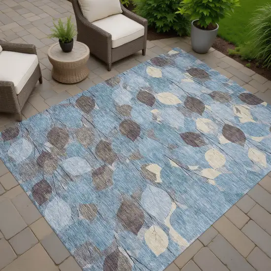 Teal Blue And Gray Floral Washable Indoor Outdoor Area Rug Photo 7