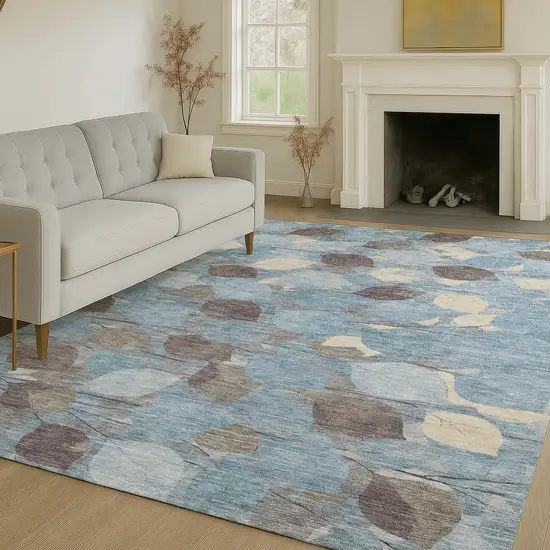 Teal Blue And Gray Floral Washable Indoor Outdoor Area Rug Photo 6