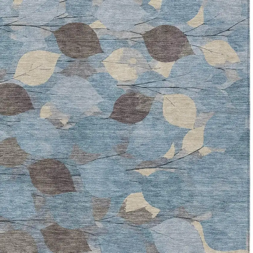 Teal Blue And Gray Floral Washable Indoor Outdoor Area Rug Photo 2