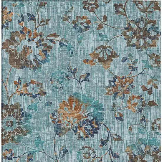 Teal Blue And Gray Floral Washable Indoor Outdoor Area Rug Photo 3