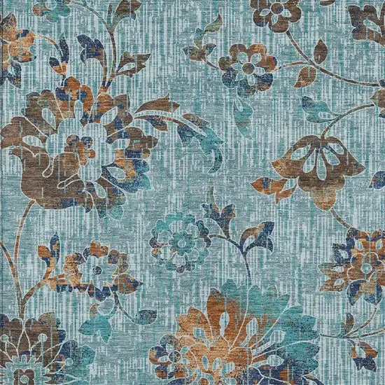 Teal Blue And Gray Floral Washable Indoor Outdoor Area Rug Photo 2