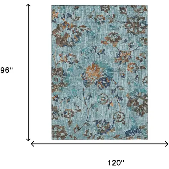 Teal Blue And Gray Floral Washable Indoor Outdoor Area Rug Photo 6
