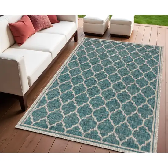 Teal Blue And Gray Geometric Indoor Outdoor Area Rug Photo 1