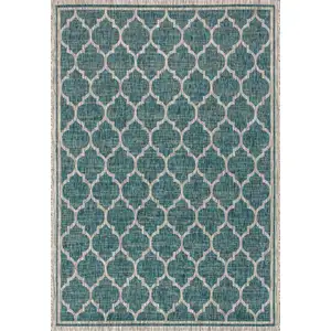 Photo of Teal Blue And Gray Geometric Indoor Outdoor Area Rug