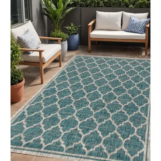Teal Blue And Gray Geometric Indoor Outdoor Area Rug Photo 1