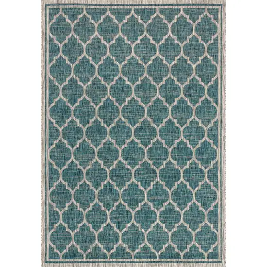Teal Blue And Gray Geometric Indoor Outdoor Area Rug Photo 3