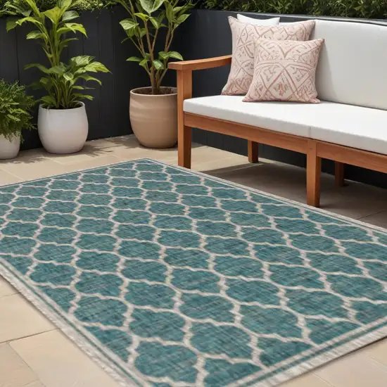 Teal Blue And Gray Geometric Indoor Outdoor Area Rug Photo 1