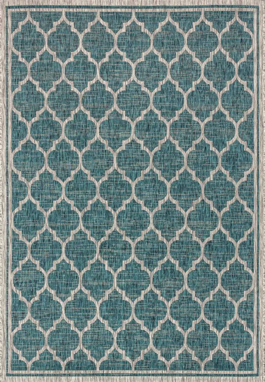 Teal Blue And Gray Geometric Indoor Outdoor Area Rug Photo 1