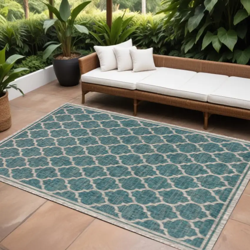 Teal Blue And Gray Geometric Indoor Outdoor Area Rug Photo 1