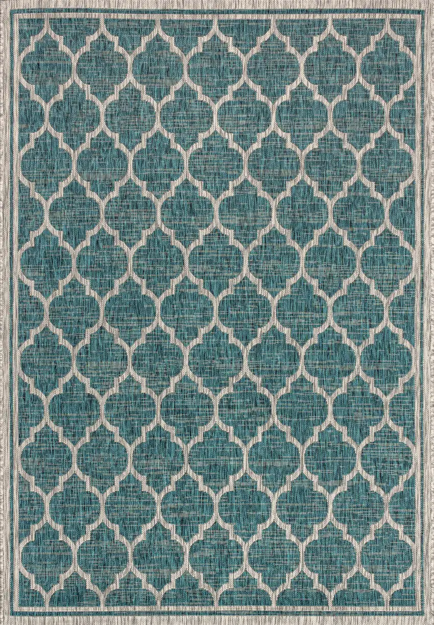 Teal Blue And Gray Geometric Indoor Outdoor Area Rug Photo 3