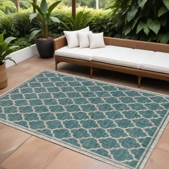 Teal Blue And Gray Geometric Indoor Outdoor Area Rug Photo 1