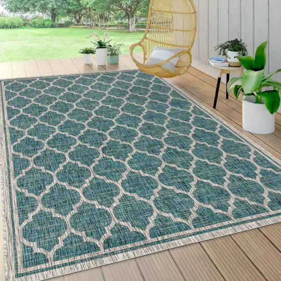 Teal Blue And Gray Geometric Indoor Outdoor Area Rug Photo 7