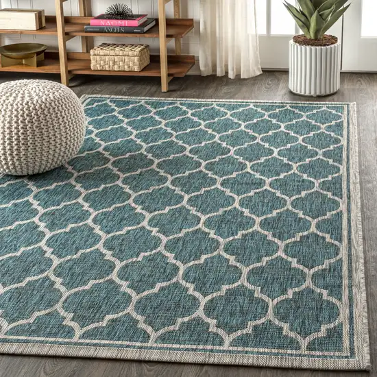 Teal Blue And Gray Geometric Indoor Outdoor Area Rug Photo 6
