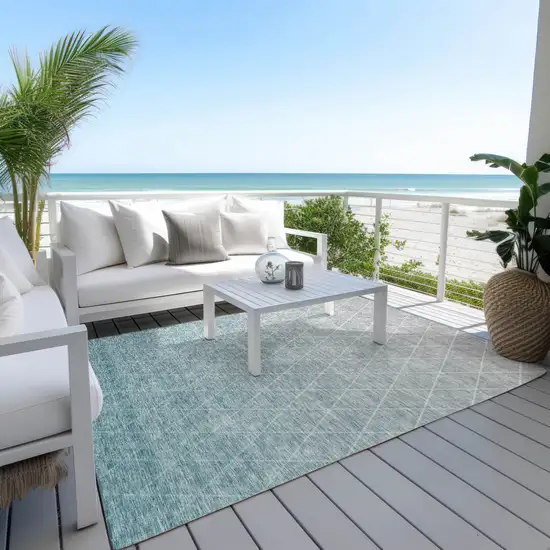 Teal Blue And Gray Geometric Washable Indoor Outdoor Area Rug Photo 8