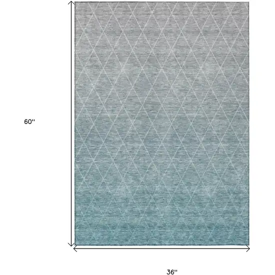 Teal Blue And Gray Geometric Washable Indoor Outdoor Area Rug Photo 3