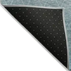 Photo of Teal Blue And Gray Geometric Washable Indoor Outdoor Area Rug