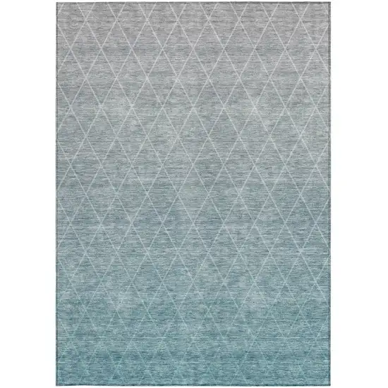 Teal Blue And Gray Geometric Washable Indoor Outdoor Area Rug Photo 7