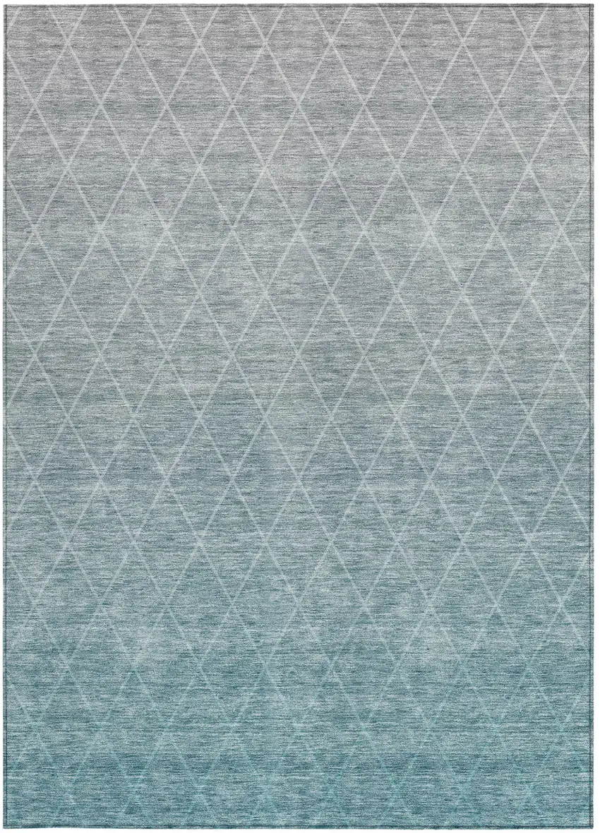 Teal Blue And Gray Geometric Washable Indoor Outdoor Area Rug Photo 7