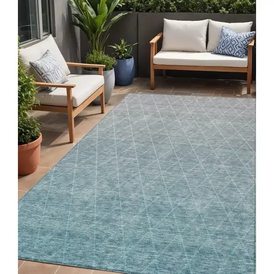 Teal Blue And Gray Geometric Washable Indoor Outdoor Area Rug Photo 1