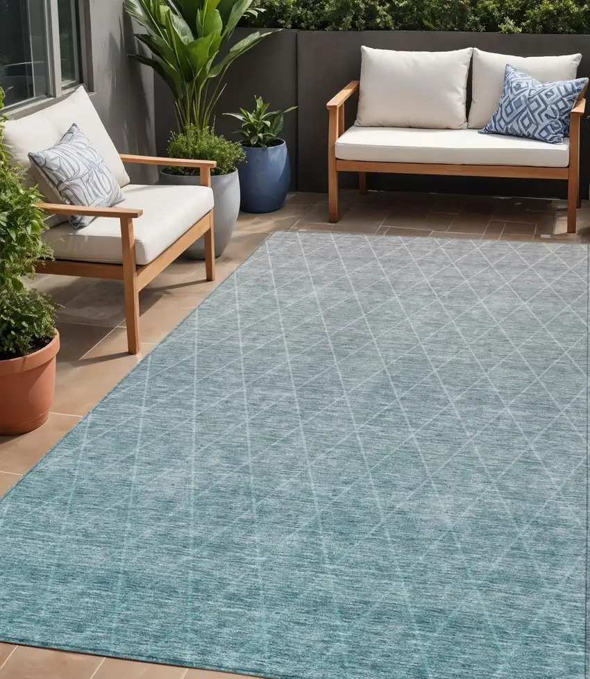 Teal Blue And Gray Geometric Washable Indoor Outdoor Area Rug Photo 1