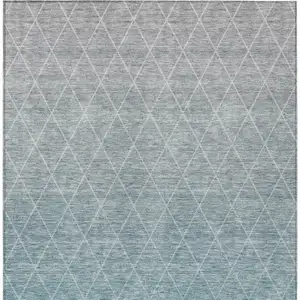 Photo of Teal Blue And Gray Geometric Washable Indoor Outdoor Area Rug