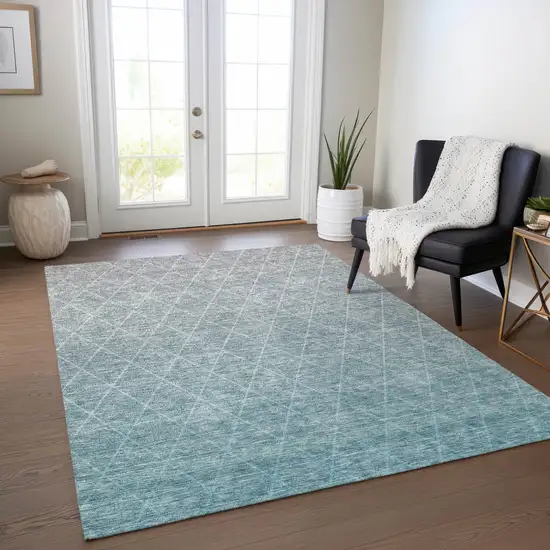 Teal Blue And Gray Geometric Washable Indoor Outdoor Area Rug Photo 9