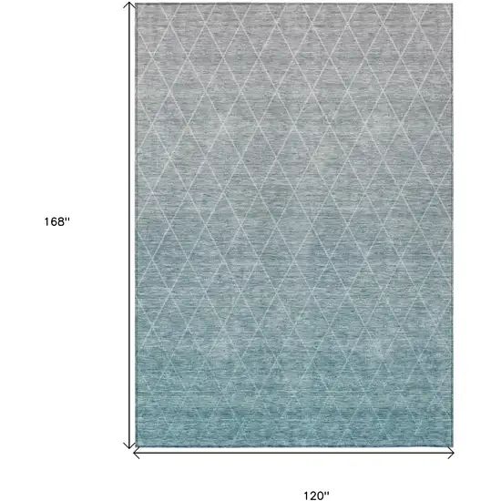 Teal Blue And Gray Geometric Washable Indoor Outdoor Area Rug Photo 3