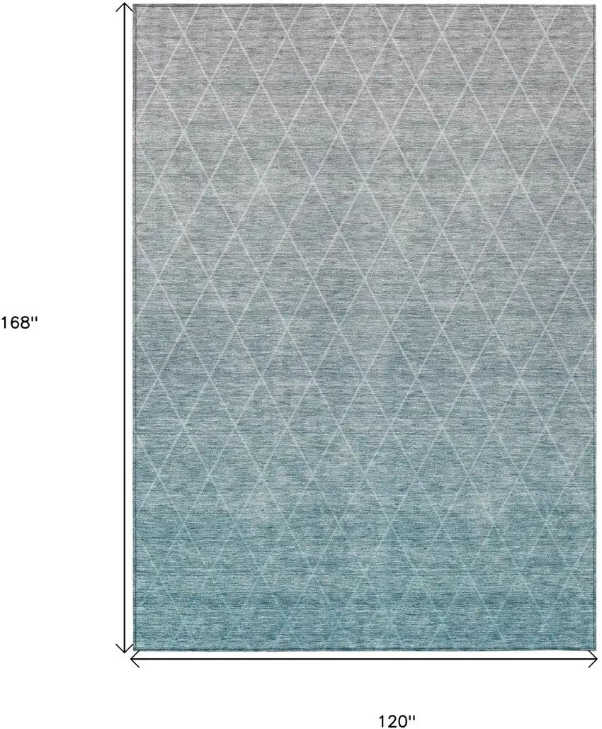 Teal Blue And Gray Geometric Washable Indoor Outdoor Area Rug Photo 3