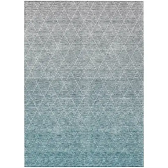 Teal Blue And Gray Geometric Washable Indoor Outdoor Area Rug Photo 2
