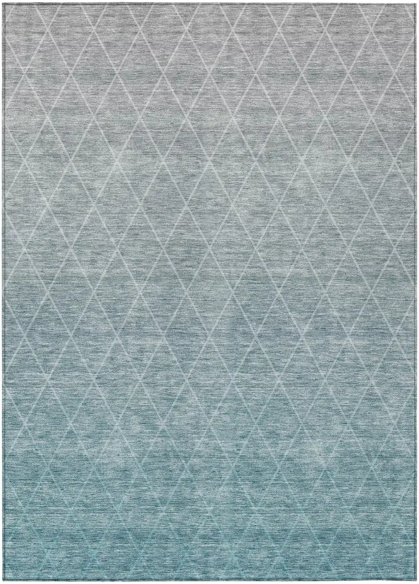 Teal Blue And Gray Geometric Washable Indoor Outdoor Area Rug Photo 2