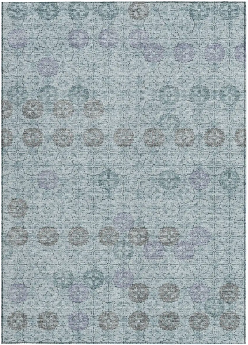 Teal Blue And Gray Geometric Washable Indoor Outdoor Area Rug Photo 4