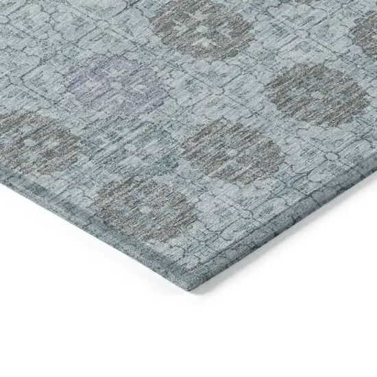 Teal Blue And Gray Geometric Washable Indoor Outdoor Area Rug Photo 9