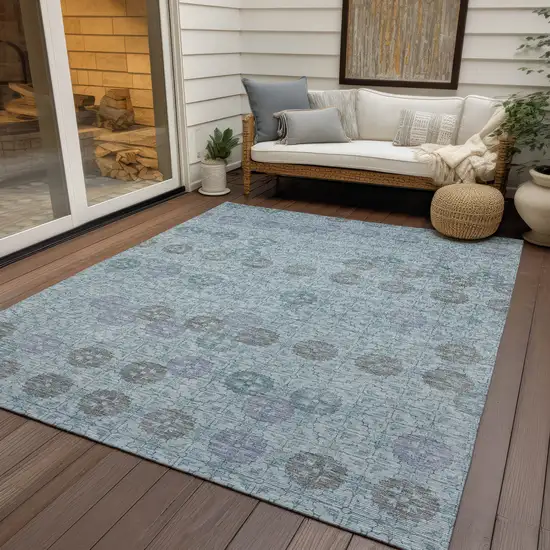 Teal Blue And Gray Geometric Washable Indoor Outdoor Area Rug Photo 5