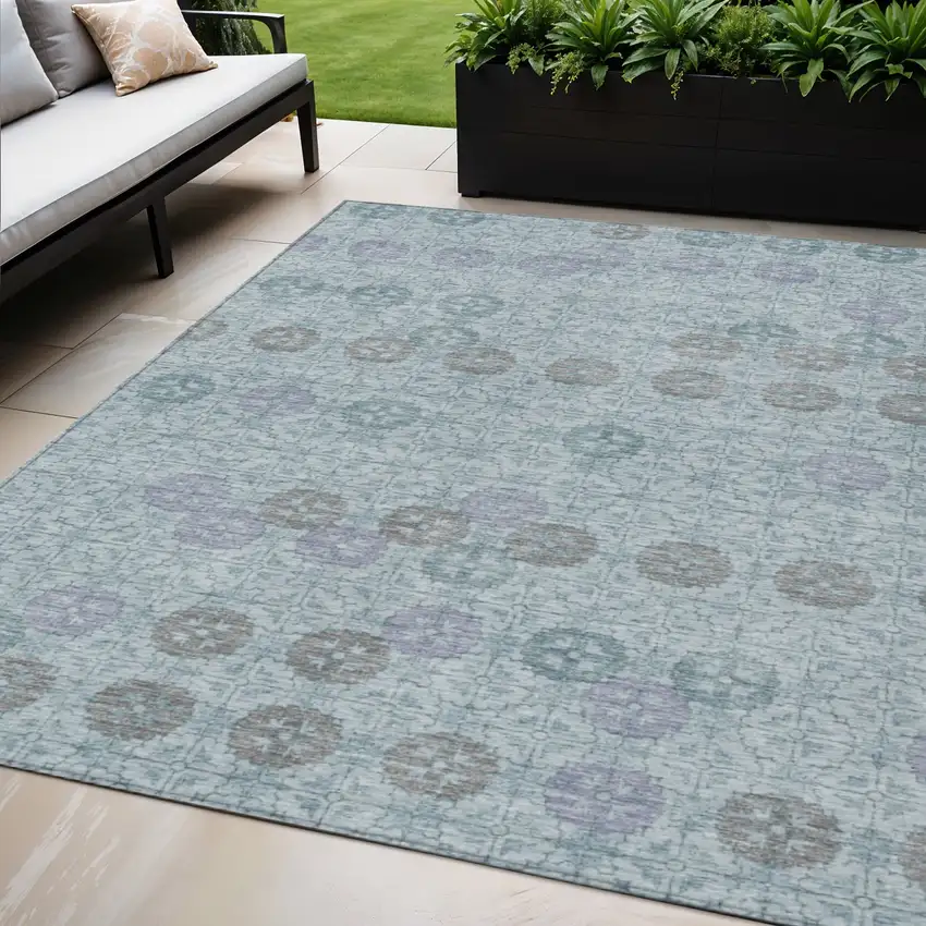 Teal Blue And Gray Geometric Washable Indoor Outdoor Area Rug Photo 2