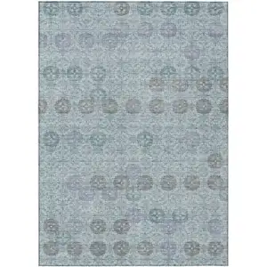 Photo of Teal Blue And Gray Geometric Washable Indoor Outdoor Area Rug