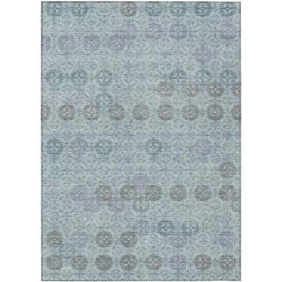 Teal Blue And Gray Geometric Washable Indoor Outdoor Area Rug Photo 1