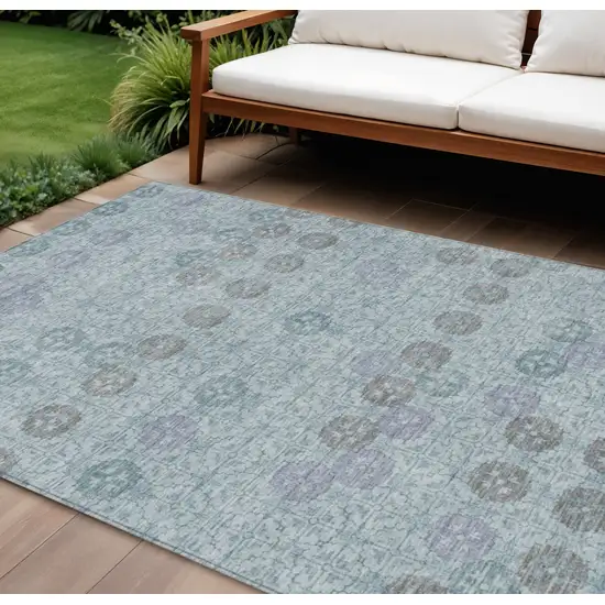 Teal Blue And Gray Geometric Washable Indoor Outdoor Area Rug Photo 2